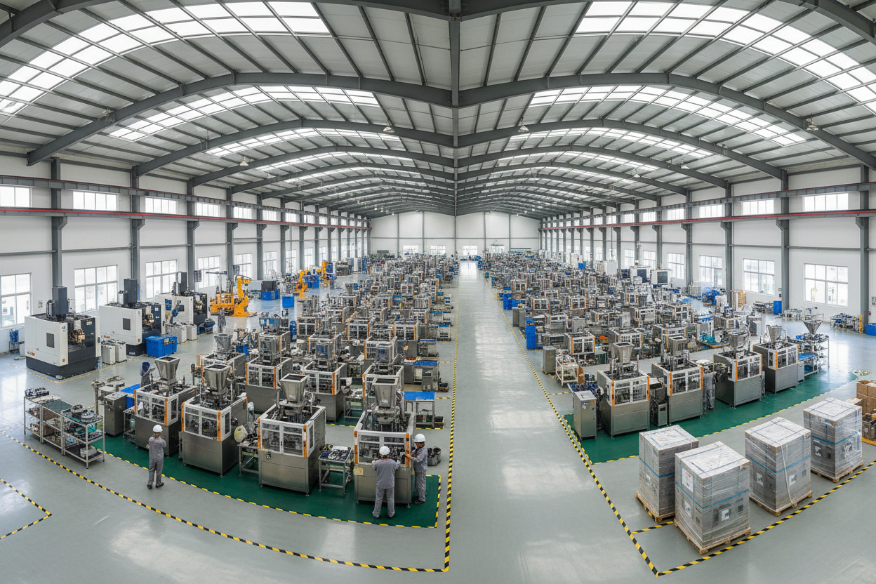 Side-by-side comparison of single-head and double-head powder filling machines on an automated powder packaging line