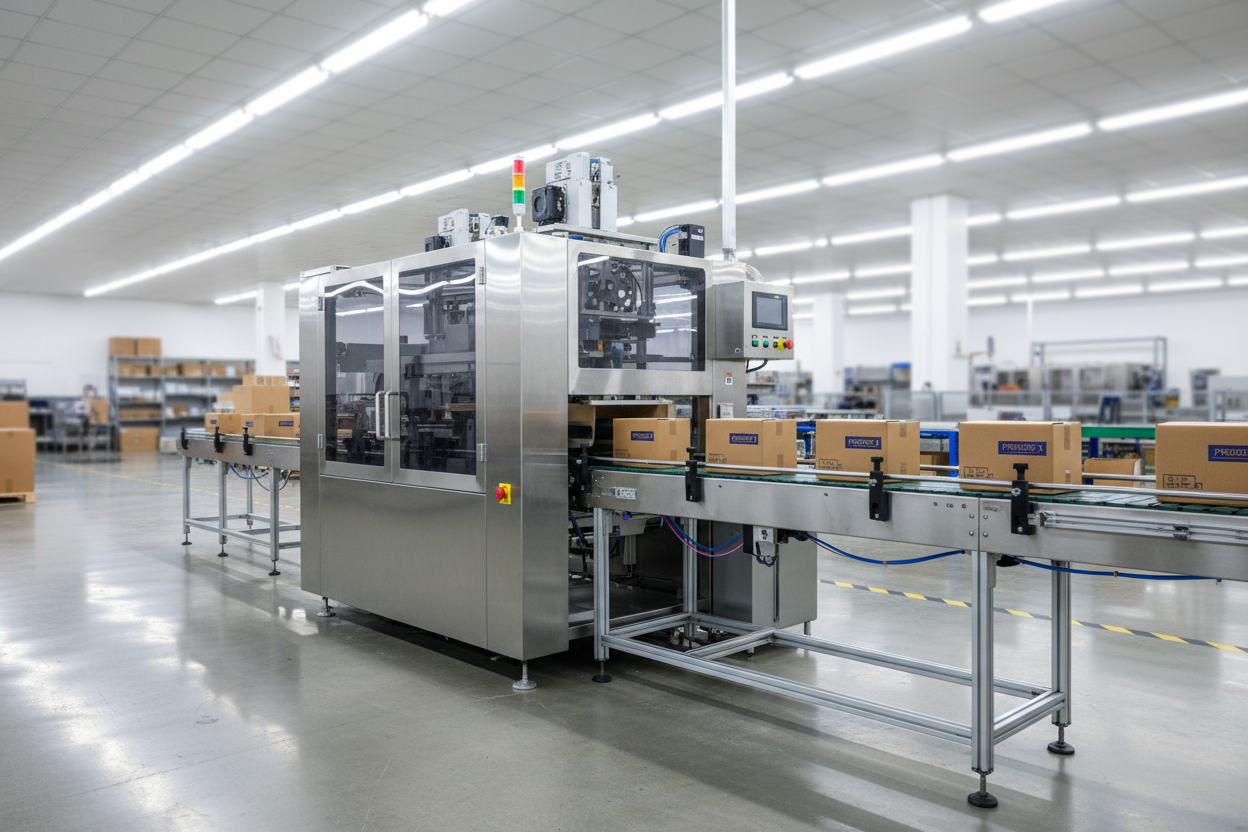 Packaging line with VFFS machine and cartoning station illustrating production bottleneck analysis