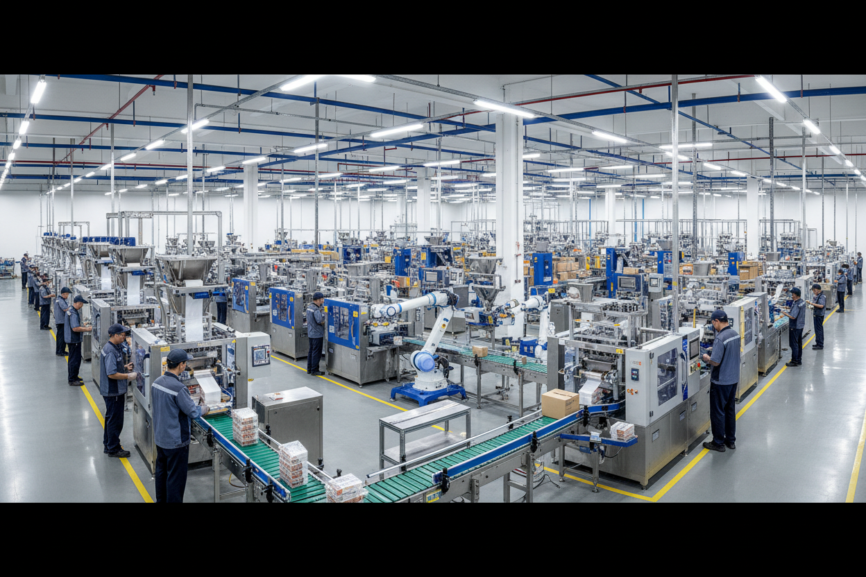 Automatic carton inner bagging machine placing protective inner bags into cartons for powder and granule packaging lines