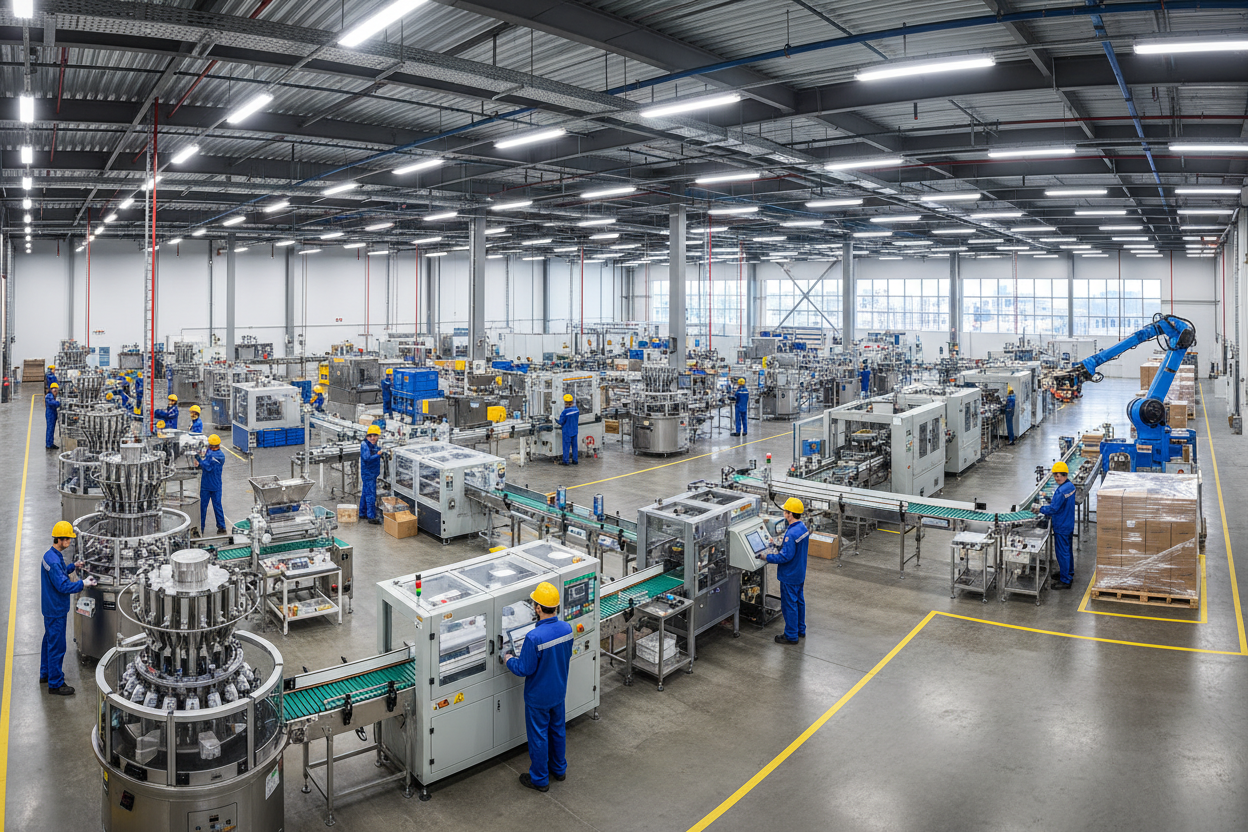 Rotary granule weighing filling production line with servo motor positioning and multi-station turntable for food, pharmaceutical, and daily chemical cylindrical containers — Keypack Intelligent