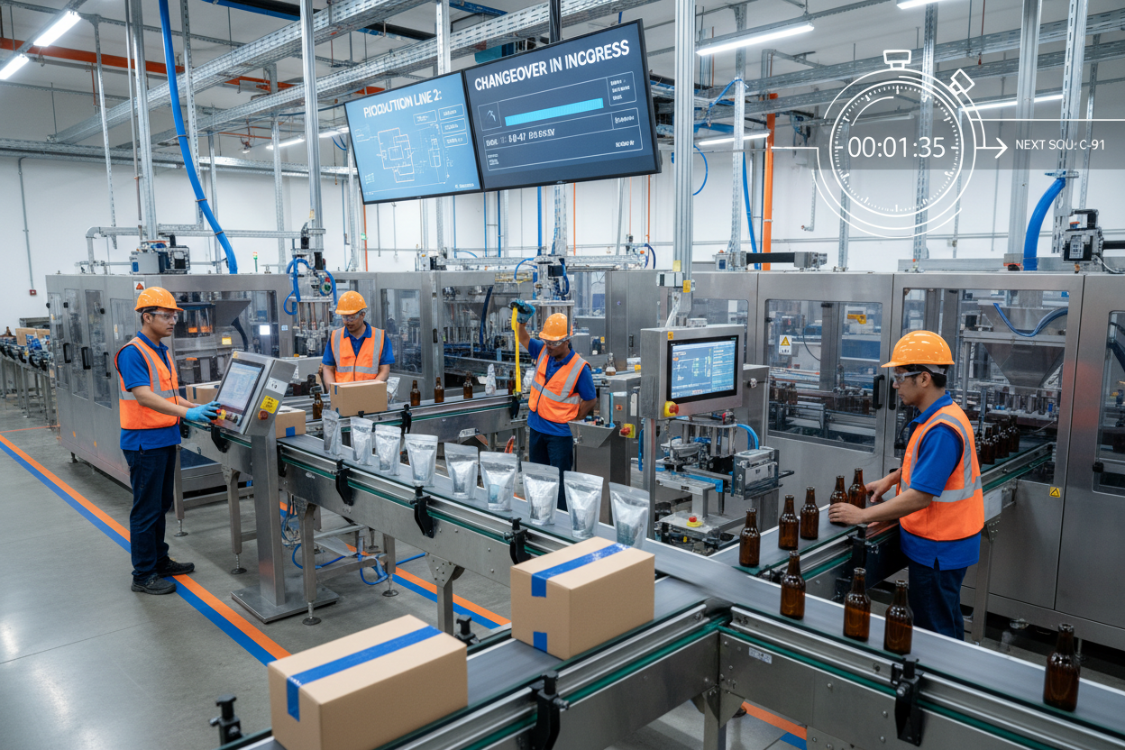 Packaging line changeover time reduction guide – SMED methodology and servo-driven machine design for multi-SKU manufacturers