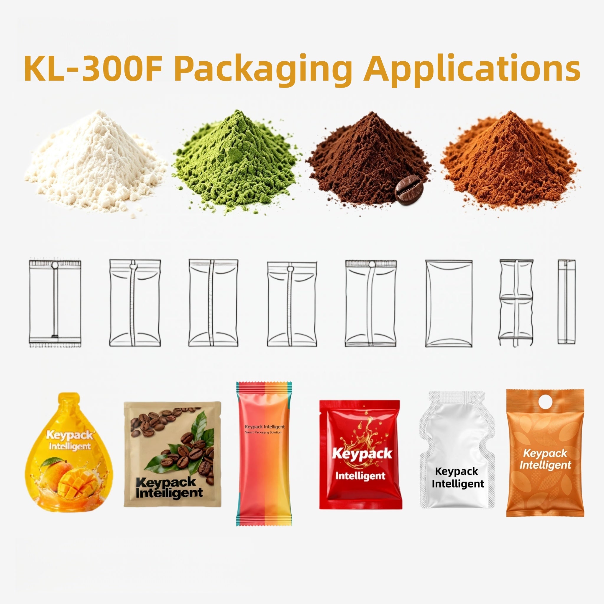 Powder 3-Side Seal Bag VFFS Packaging Machine KL-300F Vertical Form Fill Seal Machine Keypack Intelligent Technology Co., Ltd.