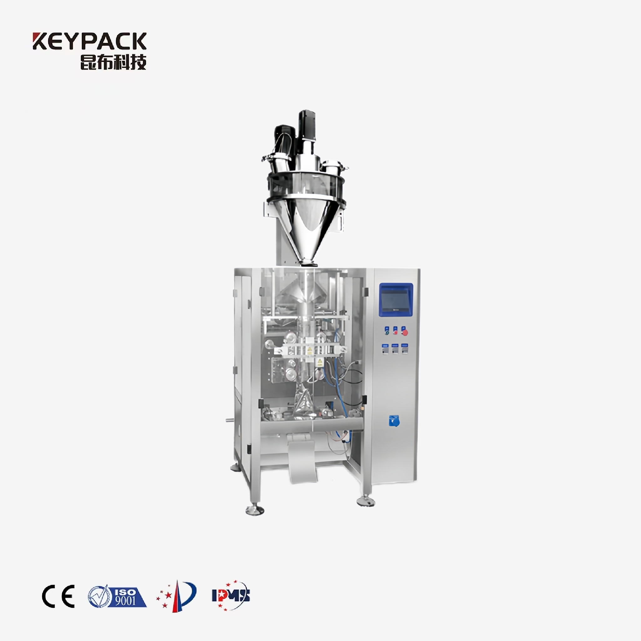 Powder VFFS packaging machine KL-420 with PLC servo control system for milk powder and coffee powder applications.