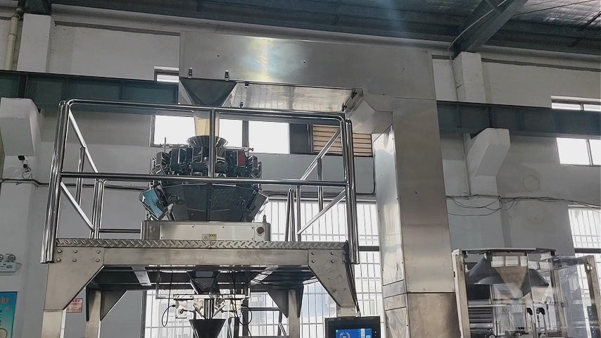 KL420 Vertical Form-Fill-Seal Packaging Machine full-line operation demo — automated back-seal bag forming, metering, filling, and sealing at 35–80 bags/min with PLC servo control. Medium bag particles, sunflower seeds, toothed, back seal, KL420, high-speed machine.
