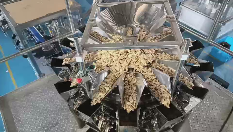 Sixteen-head three-layer combination scale with memory hoppers for granular food weighing

