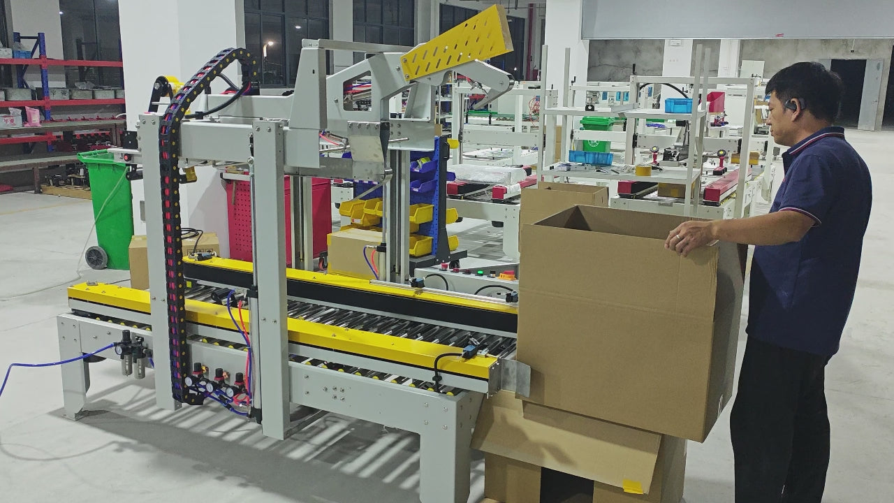 Automatic case sealer with manual width and height adjustment for food and beverage carton packaging