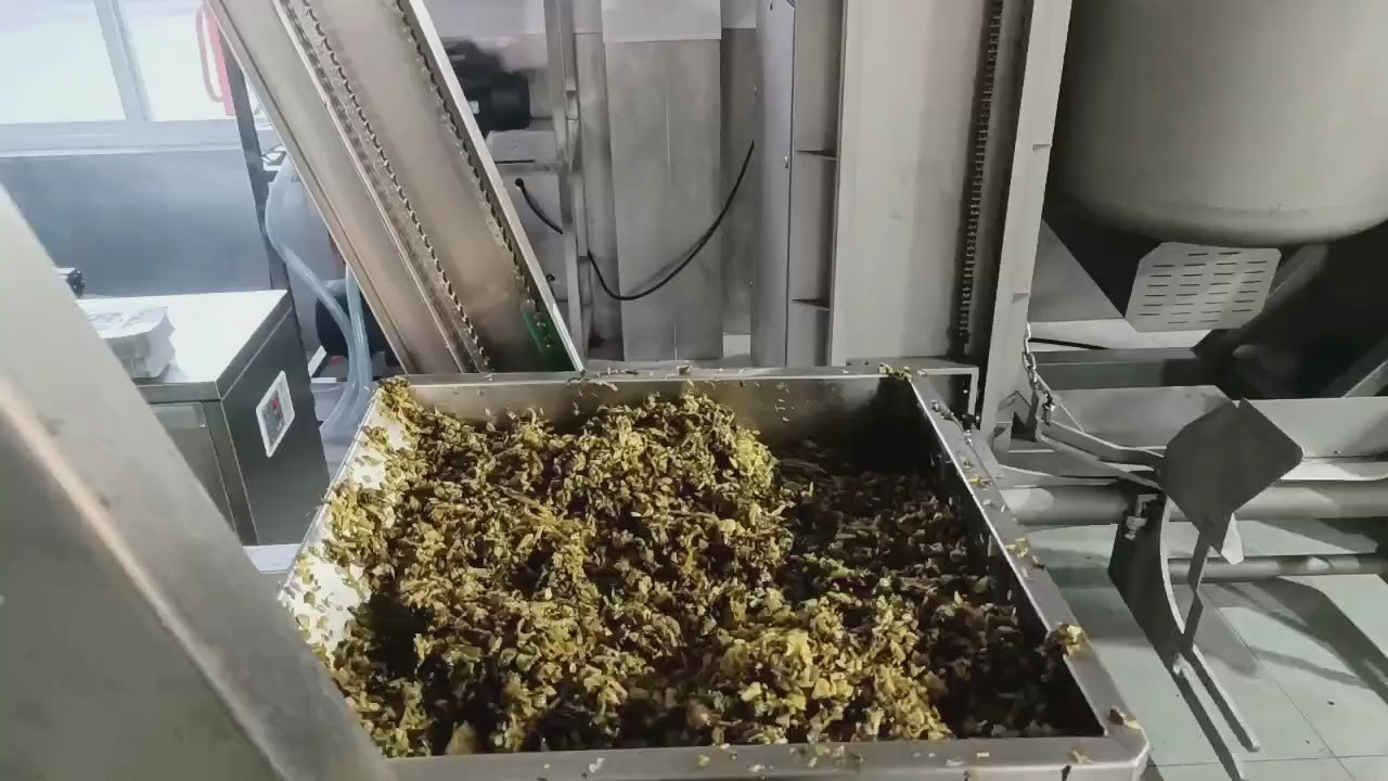 Inclined single bucket elevator integrated packaging line demo — with multihead weigher premade bag machine vacuum sealing for granule vegetable food packaging.