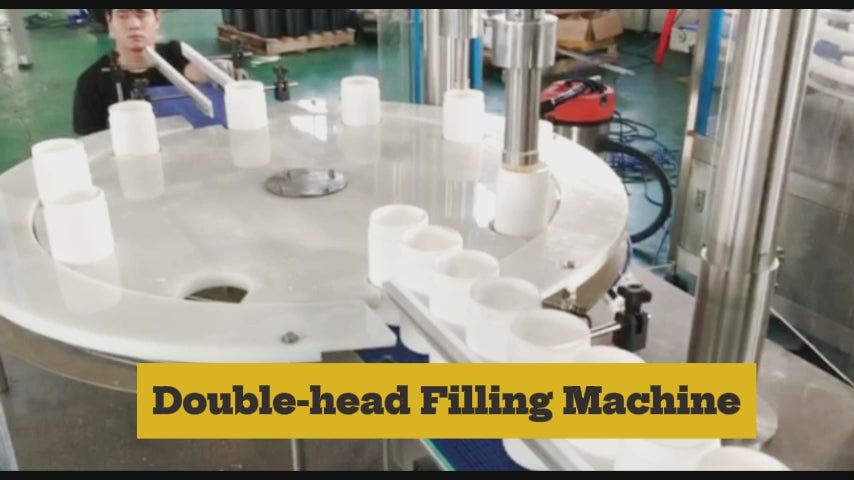 Powder double-head rotary filling machine dual auger filling station with automatic dust extraction and dual weight verification for milk powder and nutritional powder canning at 25-45 cans per minute