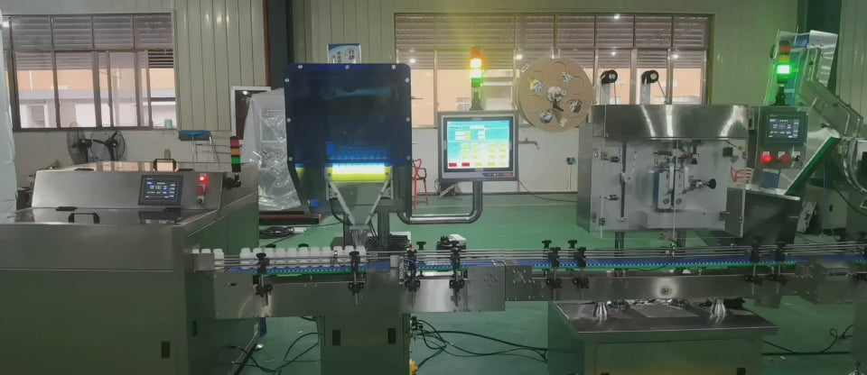 Visual particle counting machine 8-channel linear feeding line demo — high-precision counting for tablet capsule pharmaceutical nutraceutical packaging.