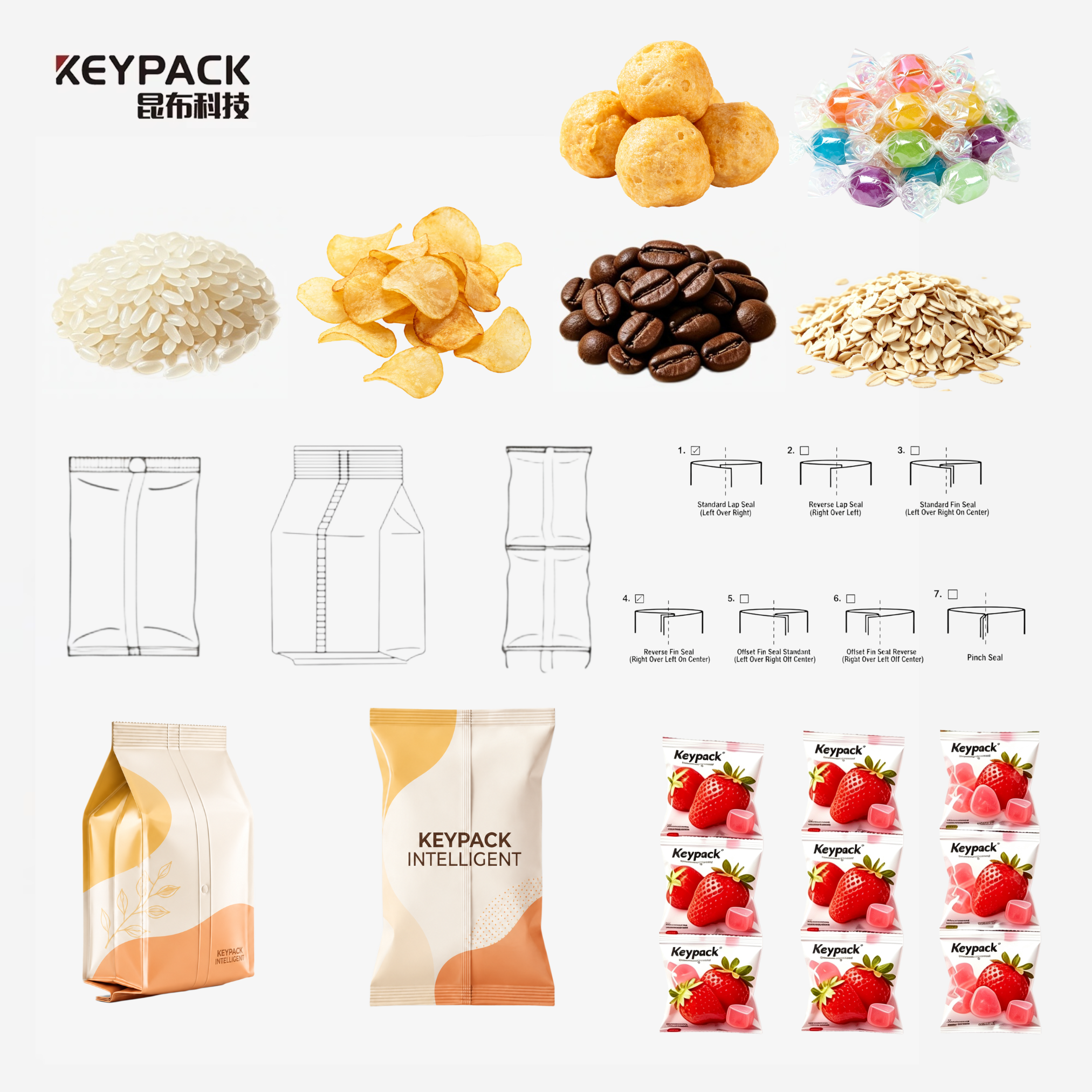 Suitable for packaging granular products such as biscuits, snacks, sunflower seeds, and nuts.

Supports pillow bag (back seal) and gusseted back-seal bag packaging, making it ideal for a wide range of applications in the food industry.